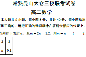 江苏省苏州市常熟昆山太仓三校2021-2022学年高二下学期联考数学试卷（含答案）