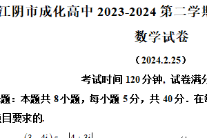 江苏省无锡市江阴市成化高级中学2023-2024学年高三下学期开学调研考试数学试题（含解析）