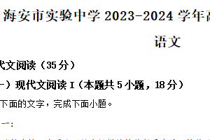 江苏省南通市海安市实验中学2023-2024学年高二下学期期中考试语文试题（含解析）