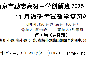 江苏省南京市励志高级中学2025-2026学年高一创新班上学期11月调研考试数学复习卷（含解析）