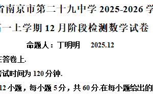 江苏省南京市第二十九中学2025-2026学年高一上学期12月阶段检测数学试卷（含解析）