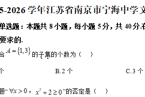 江苏省南京市宁海中学文化班2025-2026学年高一上学期段考数学试卷（含解析）
