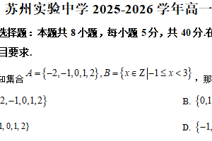 江苏省苏州实验中学2025-2026学年高一上学期12月学情调研数学试题（含解析）