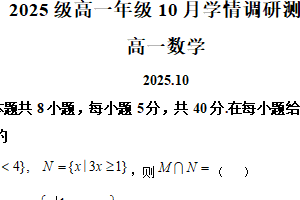 江苏省苏州市苏州工业园区星海实验高级中学2025-2026学年高一上学期10月学情调研测试数学试题（含解析）