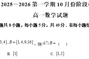 江苏省苏州市苏州国裕外语学校2025-2026学年高一上学期10月阶段检测数学试题（含解析）