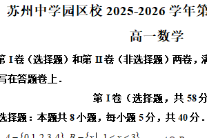 江苏省苏州中学园区校2025-2026学年高一上学期12月质量评估数学试卷（含解析）