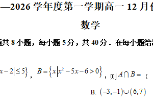江苏省泰州市兴化中学2025-2026学年高一上学期12月学情调研数学试题（含解析）