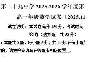 江苏省南京市第二十九中学、盐城中学2025-2026学年高一上学期期中考试数学试卷（含解析）
