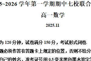 江苏省南京市七校联合体2025-2026学年高一上学期11月期中调研数学试题（含解析）