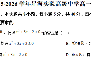 江苏省苏州工业园区星海实验高级中学2025-2026学年高一上学期期中调研测试数学试题（含解析）
