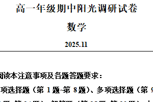 江苏省苏州市2025-2026学年高一上学期期中阳光调研数学试卷（含解析）