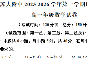 江苏省苏州市苏州大学附属中学2025-2026学年高一上学期期中诊断数学试卷（含解析）