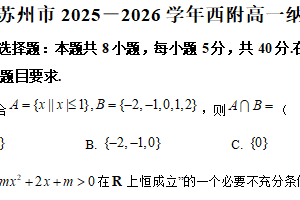 江苏省苏州市西安交通大学苏州附属中学2025-2026学年高一纳米班上学期期中考试数学试卷（含解析）