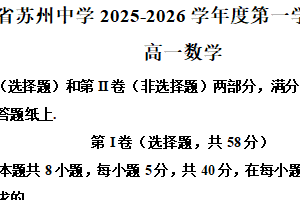 江苏省苏州中学校2025-2026学年高一上学期期中考试数学试卷（含解析）