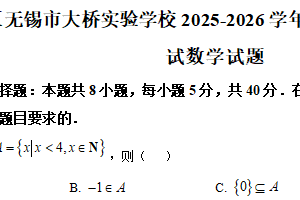江苏省无锡市大桥实验学校2025-2026学年高一上学期11月期中考试数学试题（含解析）