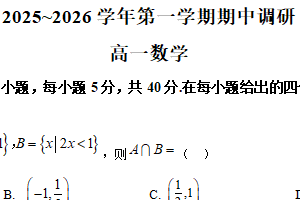 江苏省盐城市集团校2025-2026学年高一上学期12月期中调研数学试题（含解析）