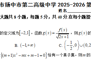 江苏省镇江市扬中市第二高级中学2025-2026学年高一上学期数学期中模拟试卷（含答案）