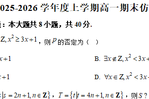 江苏省宿迁市宿豫中学2025-2026学年高一上学期期末数学仿真卷（2）（含解析）