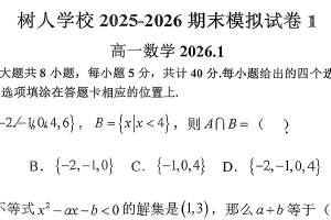 江苏省扬州市树人学校2025-2026学年高一上学期期末模拟数学试题（含解析）