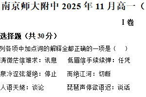 江苏省南京市师范大学附属中学2025-2026学年高一上学期期中语文试题（含解析）