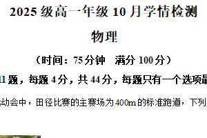 江苏省南京市第十三中学2025-2026学年高一上学期10月学情检测物理试题（含解析）