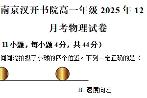 江苏省南京市南京外国语学校2025-2026学年高一上学期10月月考物理试卷（含解析）