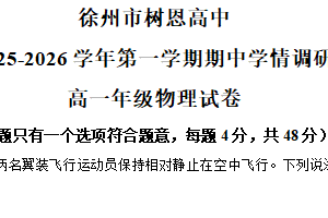 江苏省徐州市树恩中学2025-2026学年高一上学期11月期中物理试题（含解析）