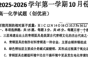 江苏省苏州中学园区校2025-2026学年高一上学期10月月考化学试题（无答案）