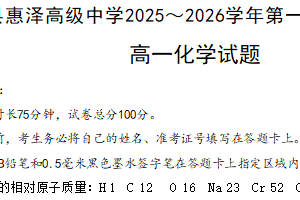 江苏省连云港市灌南县惠泽高级中学2025-2026学年高一上学期1月月考化学试题（含答案）