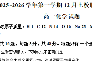 江苏省南京七校2025-2026学年高一上学期12月月考化学试题（含解析）