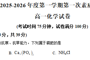 江苏省南通市启东市第一中学2025-2026学年高一上学期第一次素质检测化学试题（含解析）
