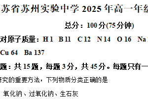 江苏省苏州实验中学2025-2026学年高一上学期10月月考化学试题（含解析）