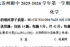 江苏省苏州市南京航空航天大学苏州附属中学2025-2026学年高一上学期10月限时训练化学试卷（含解析）
