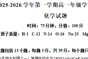 江苏省苏州市新区实验中学科技城校区2025-2026学年高一上学期12月月考化学试题（含解析）