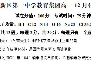 江苏省苏州市新区一中科技城校区2025-2026学年高一上学期12月月考化学试题（含解析）