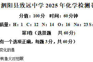 江苏省宿迁市泗阳致远中学2025-2026学年高一上学期开学化学试卷（含解析）