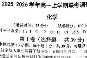 江苏省宿迁市泗阳县部分学校联考2025-2026学年高一上学期1月月考化学试题（含答案）