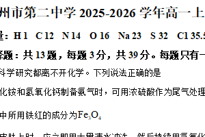 江苏省泰州市第二中学2025-2026学年高一上学期12月月考化学试卷（含解析）