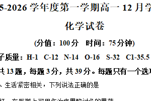 江苏省泰州市兴化中学2025-2026学年高一上学期12月月考化学试题（含解析）
