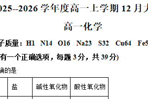 江苏省徐州市多校2025-2026学年高一上学期12月大联考 化学试题（含解析）