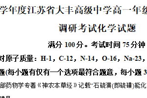 江苏省盐城市大丰高级中学2025-2026学年高一上学期第二次学情调研考试 化学试题（含解析）