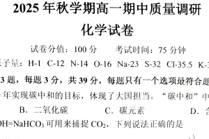 江苏省常州市金坛区2025-2026学年高一上学期11月期中化学试题（无答案）