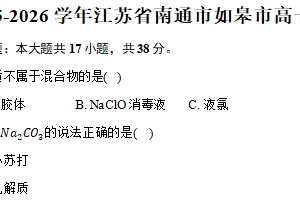 江苏省南通市如皋市2025-2026学年高一上学期期中化学试卷（含答案）