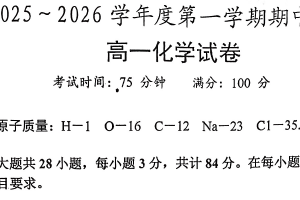 江苏省泰州市兴化市2025-2026学年高一上学期期中化学试卷（含答案）