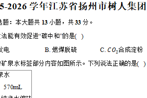 江苏省扬州市树人集团2025-2026学年高一上学期期中考试化学试卷（含解析）
