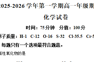 江苏省南京市第一中学2025~2026学年高一上学期期中考试化学试卷（含解析）