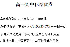 江苏省苏州工业园区星海实验高级中学2025-2026学年高一上学期期中考试 化学试卷（含解析）