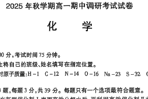 江苏省无锡市宜兴市2025-2026学年高一上学期期中调研考试化学试卷（含答案）