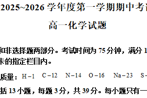 江苏省徐州市2025-2026学年高一上学期期中考试化学试题（含解析）