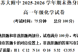 江苏省苏州市园区苏州大学附属中学2025-2026学年高一上学期期末模拟考试化学试题（含解析）